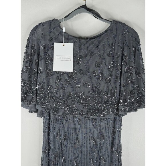 NWT Mac Duggal 5939 Cape Sleeve Embellished Midi Dress Pewter Size 14W - Picture 5 of 9